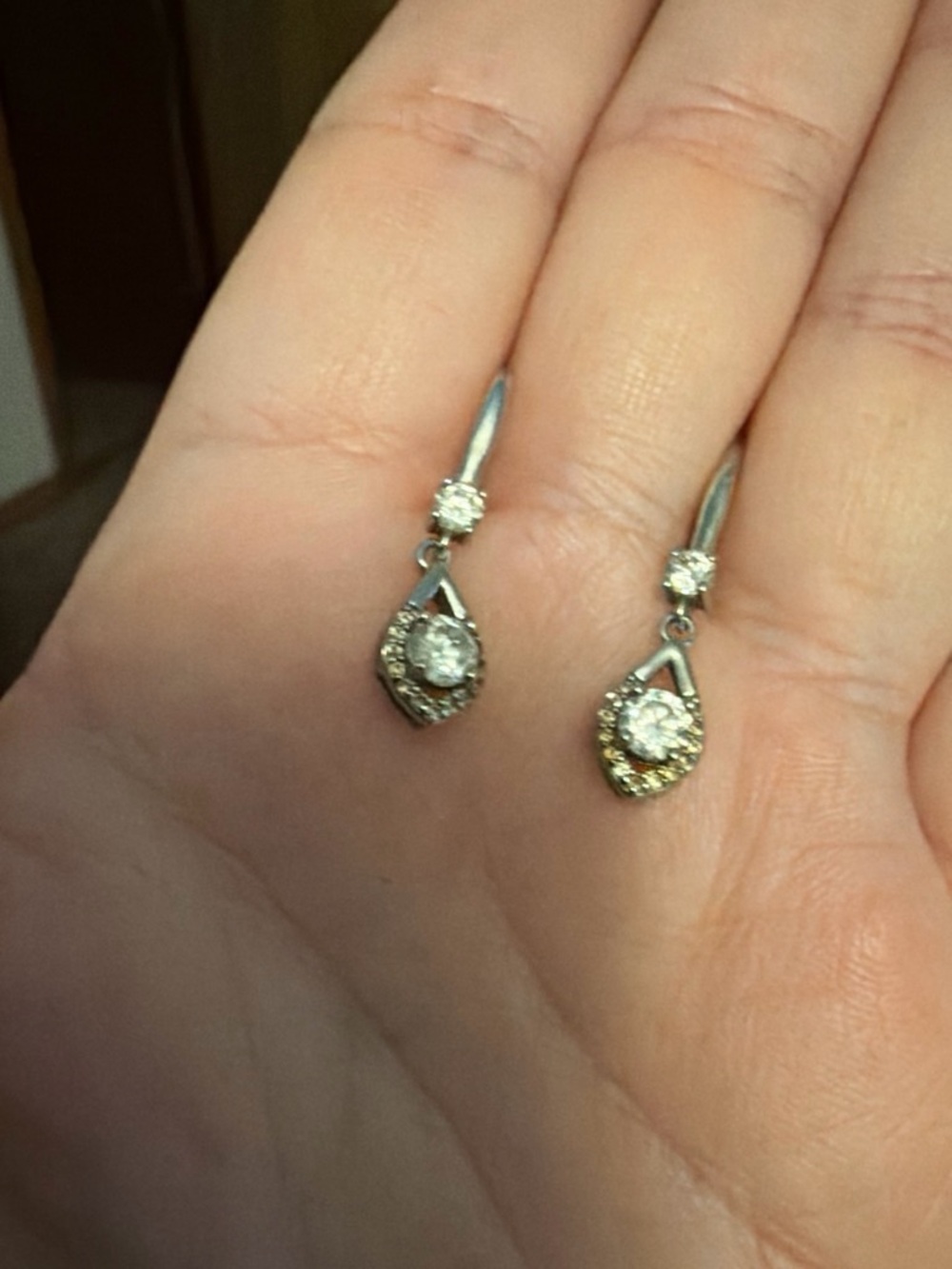 Sterling Silver Teardrop Moissanite Drop Earrings - Silver